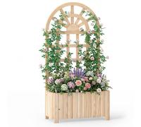 Jardinière COSTWAY avec treillis, jardinière d'extérieur avec brise-vue et trous de drainage, jardinière surélevée pour plantes grimpantes, fleurs et légumes
