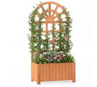 Jardinière COSTWAY avec treillis, jardinière d'extérieur avec brise-vue et trous de drainage, jardinière surélevée pour plantes grimpantes, fleurs et légumes