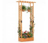 Jardinière COSTWAY, bac à plantes avec treillis, support pour plantes grimpantes et toit suspendu, bac surélevé pour plantes grimpantes, bac à plantes brise-vue 110 x 35 x 227 cm, orange