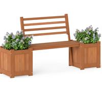 Jardinière COSTWAY, banc avec banc de jardin, 2 jardinières latérales et dossier, banc en bois 2 places, banc, jusqu'à 150 kg, 172 x 46,5 x 91 cm, naturel