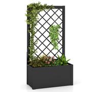 Jardinière COSTWAY, jardinière surélevée avec treillis, treillis métallique et brise-vue, jardinière pour plantes grimpantes, bac à fleurs 63 x 31 x 112 cm, noir