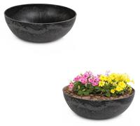 Jardinière Coupe décorative - Lot de 2 - Ø 30 x 9 cm - Plastique noir marbré - Pour extérieur