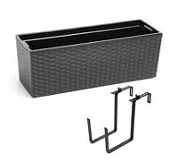 Jardinière de balcon avec réservoir d'eau en plastique aspect rotin Anthracite Avec support métallique flexible Dimensions 56 x 18,5 x 19,5 cm
