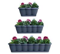 Jardinière de balcon, bac à fleurs, bac de plantation anthracite au design ondulé, avec soucoupe d'arrosage assortie, 40, 60 ou 80 cm
