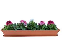 Jardinière de balcon en terre cuite avec système d'arrosage et soucoupe, 80 ou 100 cm