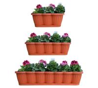 Jardinière de balcon en terre cuite, design ondulé, avec soucoupe d'arrosage assortie, 40, 60 ou 80 cm