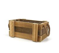 Jardinière d'extérieur rectangulaire en bois naturel avec poignées en corde et revêtement en plastique | dimensions 26 x 15 x 10 cm | Idéal comme jardinière de balcon, porte-pot ou cache-pot pour