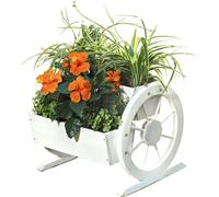 Jardinière en bois avec roues de chariot Deko Blanc rustique Jardin