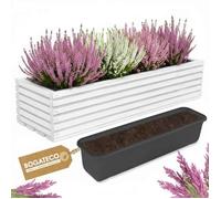 Jardinière en bois - BOGATECO - 64x20x14,5 cm - Blanc - Insert plastique inclus - Rectangulaire