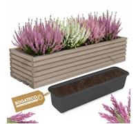Jardinière en bois - BOGATECO - 64x20x14,5 cm - Gris - Insert plastique - Rectangulaire