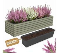 Jardinière en bois - BOGATECO - 64x20x14,5 cm - Gris mousse - Insert plastique inclus - Pour balcon & terrasse