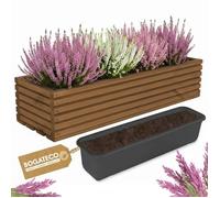 BOGATECO Jardinière en bois - Jardinière - Pot de fleurs - 64 x 20 x 14,5 cm - Pot à herbes pour la maison, le jardin, le balcon, la terrasse - Pot avec insert en plastique - Imperméabilisé - Marron