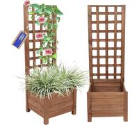 Jardinière en bois de pin avec treillis, pot de plantation avec support pour plantes grimpantes, bac surélevé, jardinière extérieure en bois pour jardin, terrasse ou balcon, dimensions 116x40x40, coul