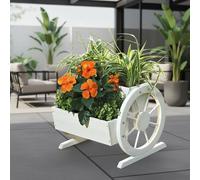 Jardinière en bois + roues de chariot Jardin Décoration Bac à fleurs Caisson en bois Blanc
