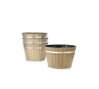 VEVOR Jardinière en Forme Tonneau, Lot de 4, Pot de Fleurs en Plastique, 30 x 21 cm, avec Trous de Drainage, Décoration Vintage pour Intérieur, Extérieur, Plantation Herbes, Fleurs, Légumes, Marron