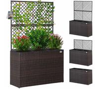 Jardinière en polyrotin avec treillis brun 146 x 83 x 30,5 cm Set de 3 pots de fleurs pour jardin maison balcon