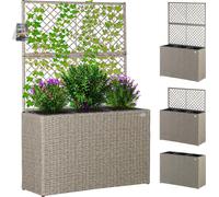 Jardinière en polyrotin avec treillis crème 146 x 83 x 30,5 cm Set de 3 pots de fleurs bac à fleurs pour jardin maison balcon