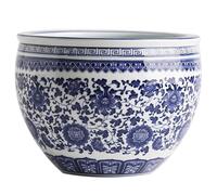 Jardinière en Porcelaine Bleu Et Blanc, Pot De Plante Chinois en Céramique Florale, Style Chinoiserie Classique, Cache-Pot Décoratif pour Plantes Succulentes(WM(Drilling Holes),11cm)