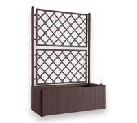 Jardinière en résine pour le jardin avec grille et pot effet rotin, réservoir d'eau et indicateur de niveau Natural Deluxe - Marron