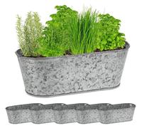 Jardinière en zinc ovale - Set de 6 - 30,5 x 13,5 cm - Intérieur et extérieur - Argenté