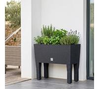 Jardinière Haute avec Pieds pour extérieur/intérieur, Plastique Effet rotin tressé pour terrasse, Jardin ou Salon, résistant aux UV, 65 x 80 x 33 cm, Couleur Anthracite