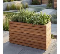Jardinière HWC-L21, bac à fleurs, pot de fleurs, jardinière surélevée, carrée 41 x 63 x 23 cm, pour l'extérieur, en bois d'acacia ® ~ brun clair