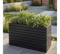 Jardinière HWC-L21, bac à fleurs, pot de fleurs, jardinière surélevée, carrée 41 x 63 x 23 cm, pour l'extérieur, en bois d'acacia ® ~ noir