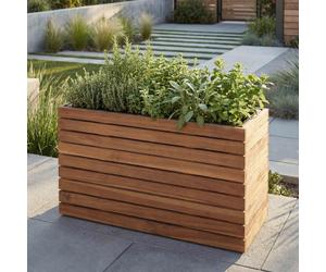 Jardinière HWC-L21, bac à fleurs, pot de fleurs, jardinière surélevée, carrée 41 x 63 x 23 cm, pour l'extérieur, en bois d'acacia ® ~ brun clair