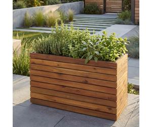 Jardinière HWC-L21, bac à plantes Pot de fleur Lit surélevé, anguleux 41x63x23cm Outdoor Acacia bois FSC®-, brun