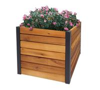 Jardinière Hwc-L23, Jardinière Surélevée, Outdoor Acacia Bois Fsc-Certifié Aluminium 32x34x34cm Brun Marron