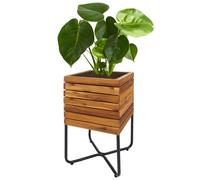 Jardinière Hwc-L25, Bac À Fleurs, Carré 60x33x33cm Outdoor Acier Acacia Bois Fsc-Certifié, Brun Marron