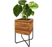 Jardinière HWC-L25, bac à fleurs, carré 60x33x33cm Outdoor acier acacia bois FSC®-, marron