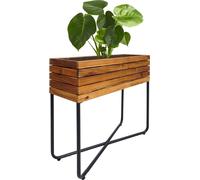 Jardinière HWC-L25, bac à fleurs, rectangulaire 60x62x22cm Outdoor acier acacia bois FSC®-, marron