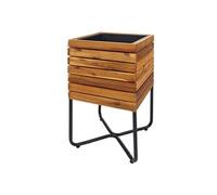 Jardinière HWC-L25 carrée 60x33x33cm Outdoor acier acacia bois MVG-certifié brun
