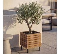Jardinière Hwc-P84, Jardinière Carrée D'extérieur En Acier Couleur Acacia, 43 X 33 X 33 Cm, Certifiée Mvg Marron Clair