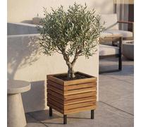 Jardinière HWC-P84, jardinière carrée d'extérieur en acier, couleur acacia, 43 x 33 x 33 cm, ® ~ marron