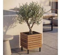 Jardinière HWC-P84, jardinière carrée d'extérieur en acier, couleur acacia, 43 x 33 x 33 cm, ® ~ marron clair