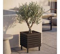 Jardinière HWC-P84, jardinière carrée d'extérieur en acier, couleur acacia, 43 x 33 x 33 cm, ® ~ noir