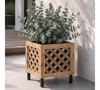Jardinière HWC-P86, bac à fleurs, pour l'intérieur et l'extérieur, en bois d'acacia MVG, 42 x 34 x 34 cm ~ brun clair
