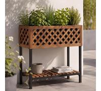 Jardinière HWC-P86, bac à fleurs, pour l'intérieur et l'extérieur, en bois d'acacia ®, 78 x 82 x 32 cm ~ marron