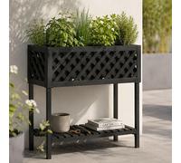 Jardinière HWC-P86, bac à fleurs, pour l'intérieur et l'extérieur, en bois d'acacia ®, 78 x 82 x 32 cm ~ noir