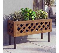 Jardinière HWC-P86, bac à fleurs, pour l'intérieur et l'extérieur, en bois d'acacia ®, 35 x 64 x 24 cm ~ marron