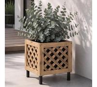 Jardinière HWC-P86, bac à fleurs, pour l'intérieur et l'extérieur, en bois d'acacia MVG, 42 x 34 x 34 cm ~ brun clair