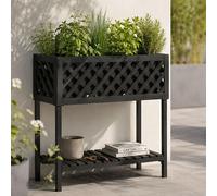 Jardinière HWC-P86, bac à fleurs, pour l'intérieur et l'extérieur, en bois d'acacia ®, 78 x 82 x 32 cm ~ noir
