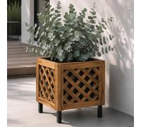 Jardinière HWC-P86, bac à fleurs, pour l'intérieur et l'extérieur, en bois d'acacia MVG, 42 x 34 x 34 cm ~ marron