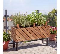 Jardinière HWC-P87, bac à fleurs, pour l'intérieur et l'extérieur, en bois d'acacia ®, 36 x 62 x 22 cm ~ brun clair