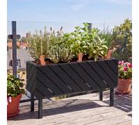 Jardinière HWC-P87, bac à fleurs, pour l'intérieur et l'extérieur, en bois d'acacia ®, 36 x 62 x 22 cm ~ noir