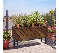 Jardinière HWC-P87, bac à fleurs, pour l'intérieur et l'extérieur, en bois d'acacia ®, 36 x 62 x 22 cm ~ marron