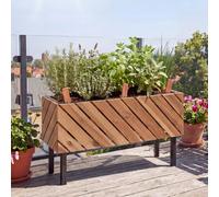 Jardinière HWC-P87, bac à fleurs, pour l'intérieur et l'extérieur, en bois d'acacia ®, 36 x 62 x 22 cm ~ brun clair