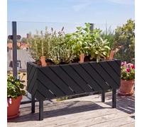 Jardinière HWC-P87, bac à fleurs, pour l'intérieur et l'extérieur, en bois d'acacia ®, 36 x 62 x 22 cm ~ noir